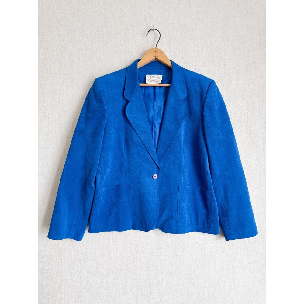 Blassportโ Bill Blass Vintage Ultrasuede Blazer Cobalt Blue Single Button Jacket